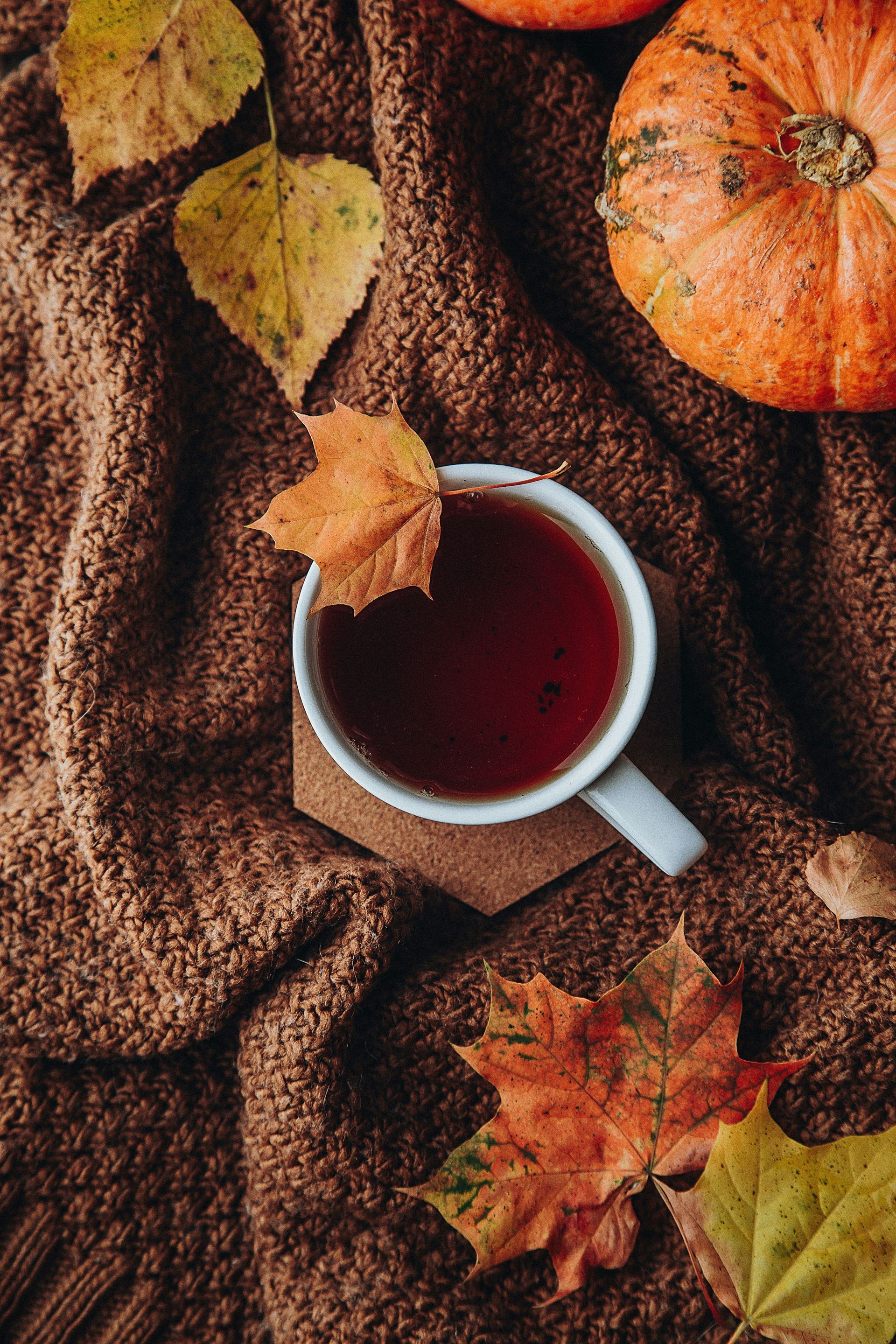 a cup of coffee with a leaf on top